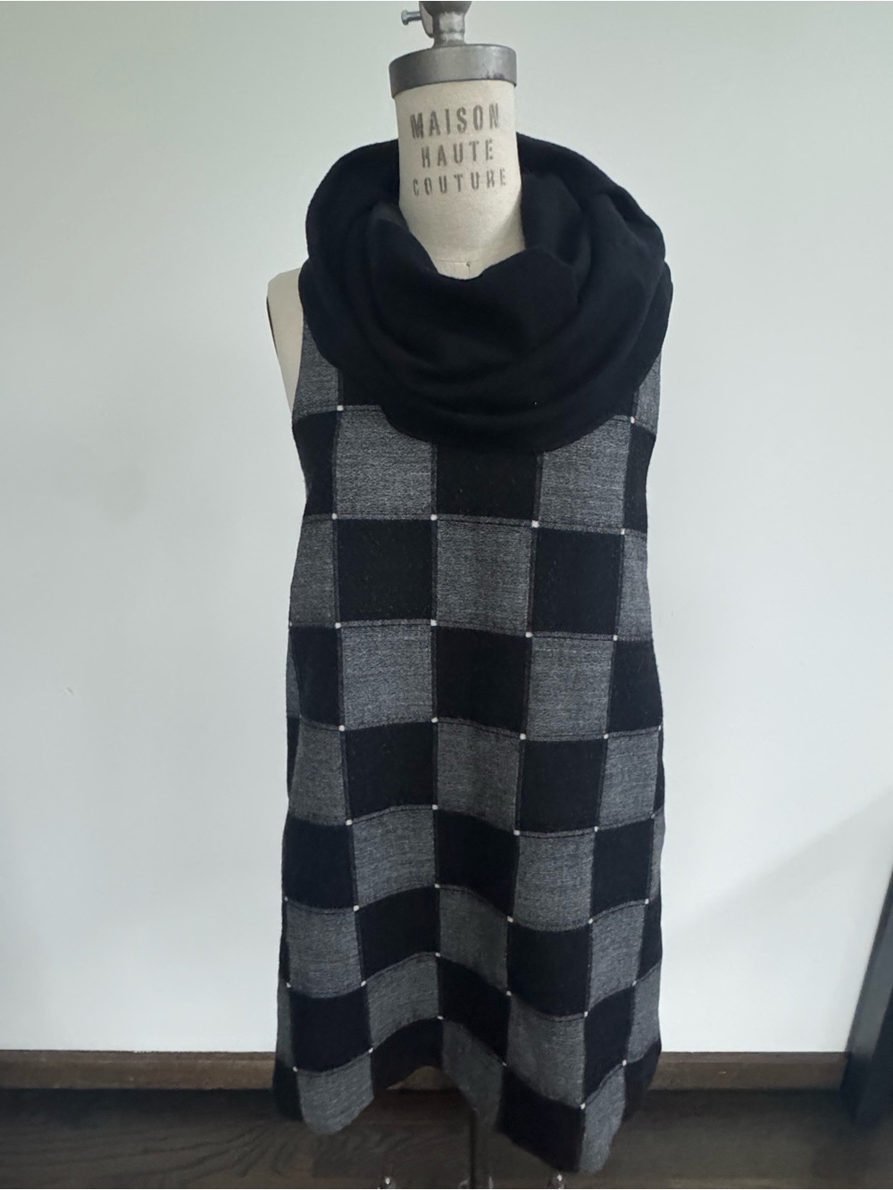 Alice + Olivia Black and Gray Checkered ALine Dress